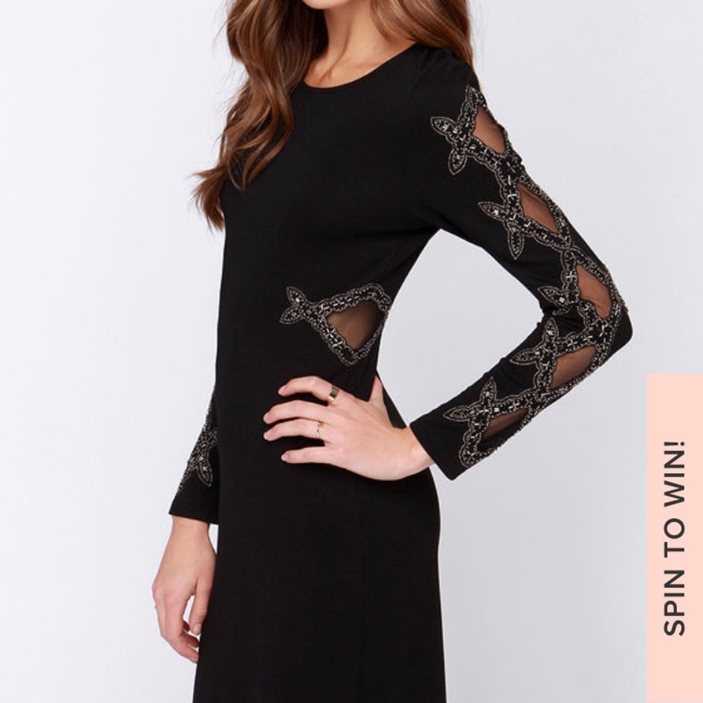 Lulus dress cut out black beaded knit medium